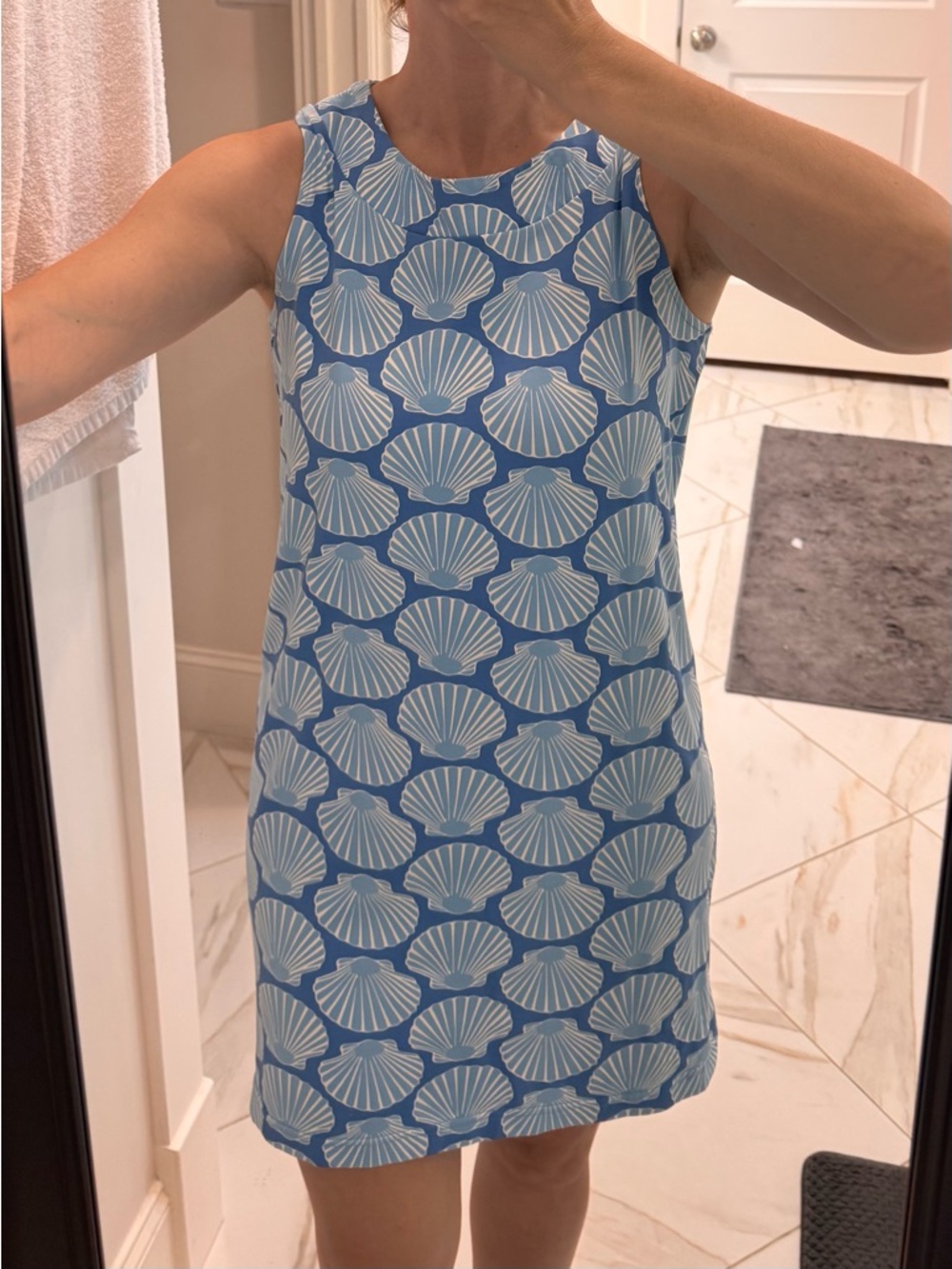 Blue Shell-Print Midi Dress - Sleeveless